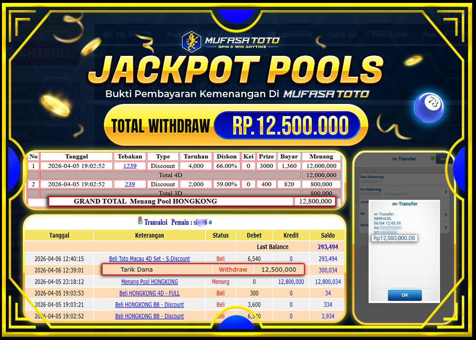 MUFASATOTO JACKPOT POOL HONGKONG Rp.12.500.000 |LUNAS